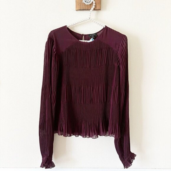 NWOT Express Womens Size XS Burgundy Pleated Blouse Long Sleeve - Picture 1 of 7